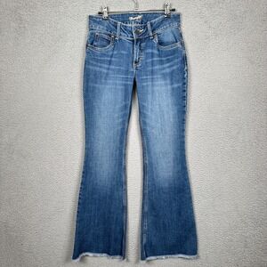 Wrangler‎ Jeans Womens 0x32 Blue Flare Western Mid Rise Stretch Raw Hem Cowgirl
